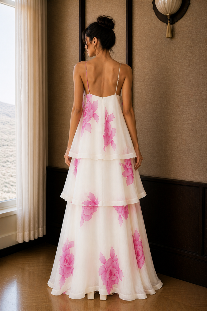 Blush Floral Tiered Maxi Dress