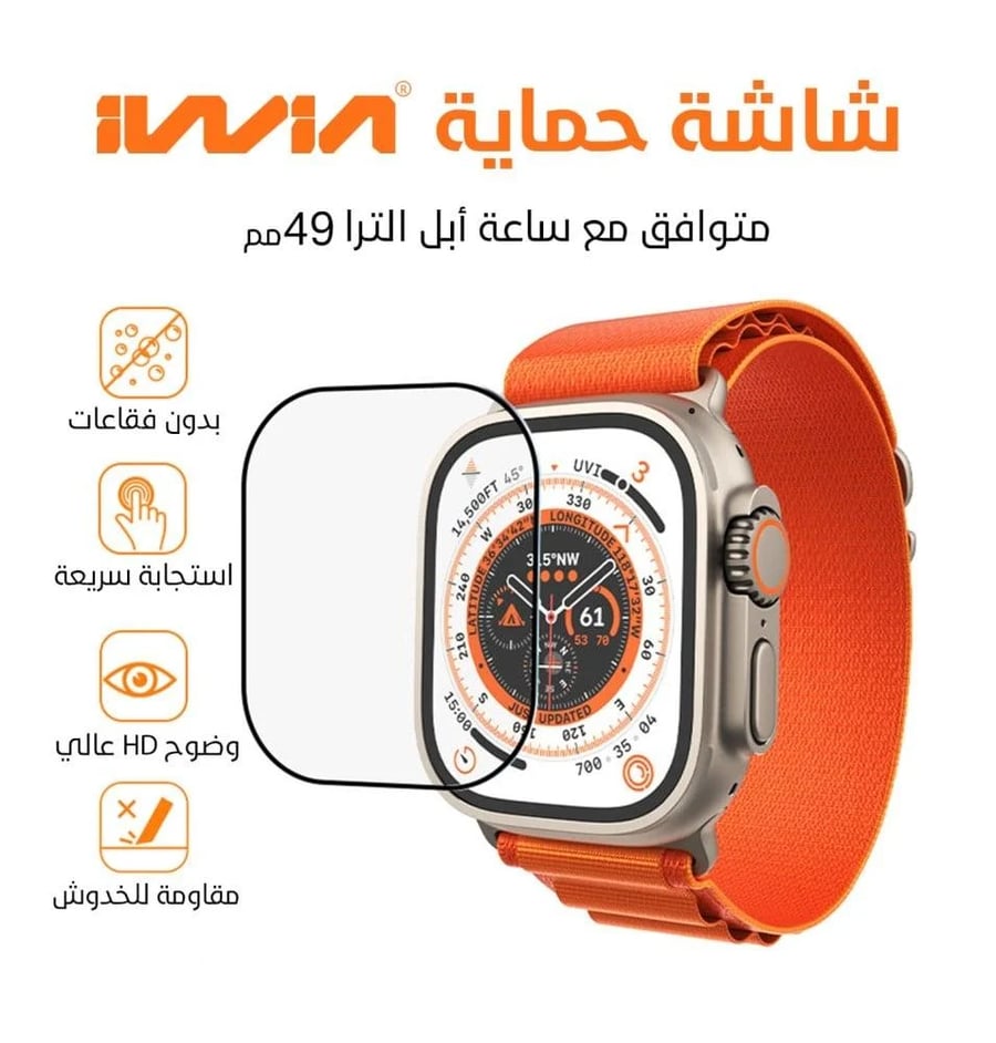 حماية شاشة iwin بميزة التركيب الذاتي لساعة ابل مقاس 45/41 ملم - شفاف