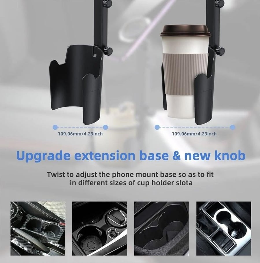 Magnetic car phone holder from Tiknal – with cup holder mount and adjustable arm 360°