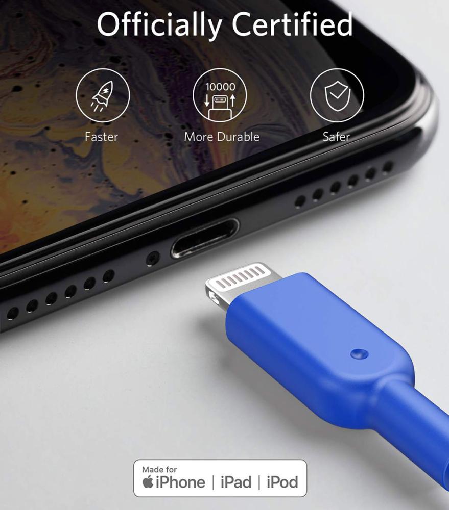 كيبل آنكر آزرق USB to Lightning طول ٣ اقدام