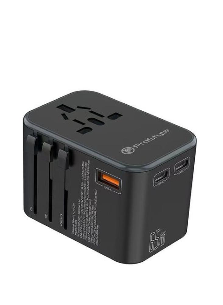 محول سفر عالمي متعدد القابس بقوة 70 وات مع منفذي USB A ومنفذ USB C U68 واحد من Piecell بايسل