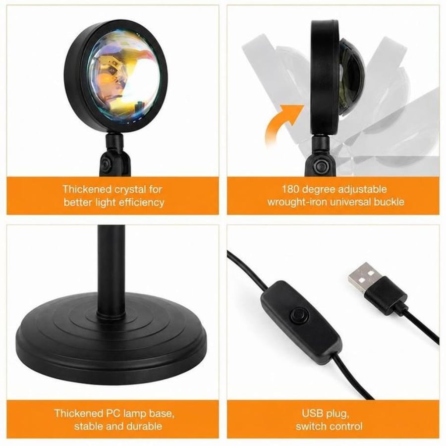 مصباح/جهاز عرض غروب الشمس من ميثكو ​​يعمل بمنفذ USB مع جهاز تحكم عن بعد بـ 20 لونًا