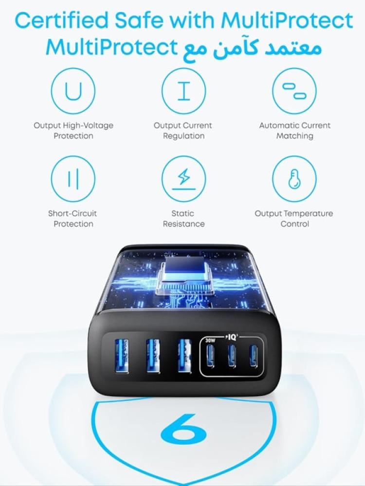 انكر شاحن USB C، قاعدة شحن 6 منافذ نوع C مع طاقة 112 واط