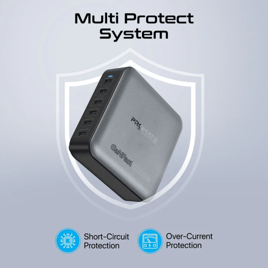محطة شحن مكتبية 285 واط مع تقنية جان فاست للشحن السريع Promate Ultra Fast GanFast