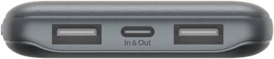 باور بانك محمول بقوة 10000 مللي أمبير في الساعة من Belkin، شاحن محمول 10K USB، C مع منفذ USB، C ومنفذين USB، A، حزمة بطارية لشحن يصل إلى 15 وات لأجهزة iPhone وSamsung Galaxy وAirPods وiPad، لون رمادي بلكن