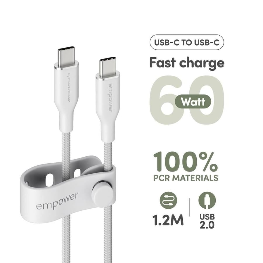 إمباور - كيبل RACING USB-C TO USB-C بقوة 60W وطول 1.2M- ابيض