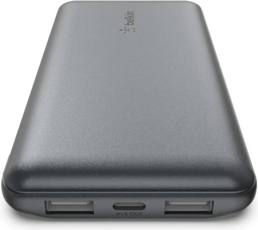 باور بانك محمول بقوة 10000 مللي أمبير في الساعة من Belkin، شاحن محمول 10K USB، C مع منفذ USB، C ومنفذين USB، A، حزمة بطارية لشحن يصل إلى 15 وات لأجهزة iPhone وSamsung Galaxy وAirPods وiPad، لون رمادي بلكن