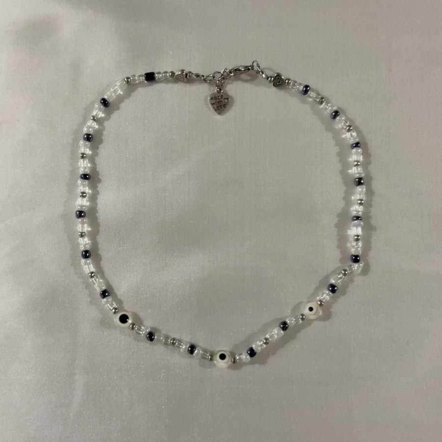 White Evil Eyes Necklace