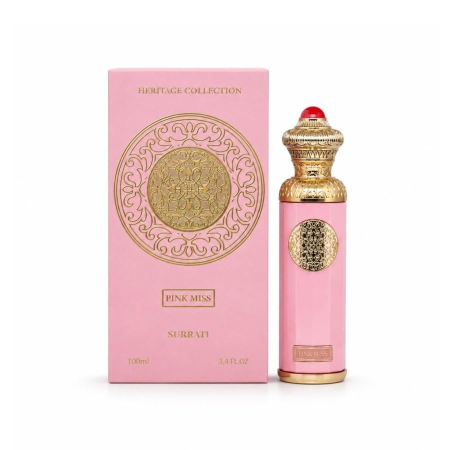 العلبة الخارجية الفاخرة لعطر بينك بجانب الزجاجة لإبراز تفاصيل التغليف