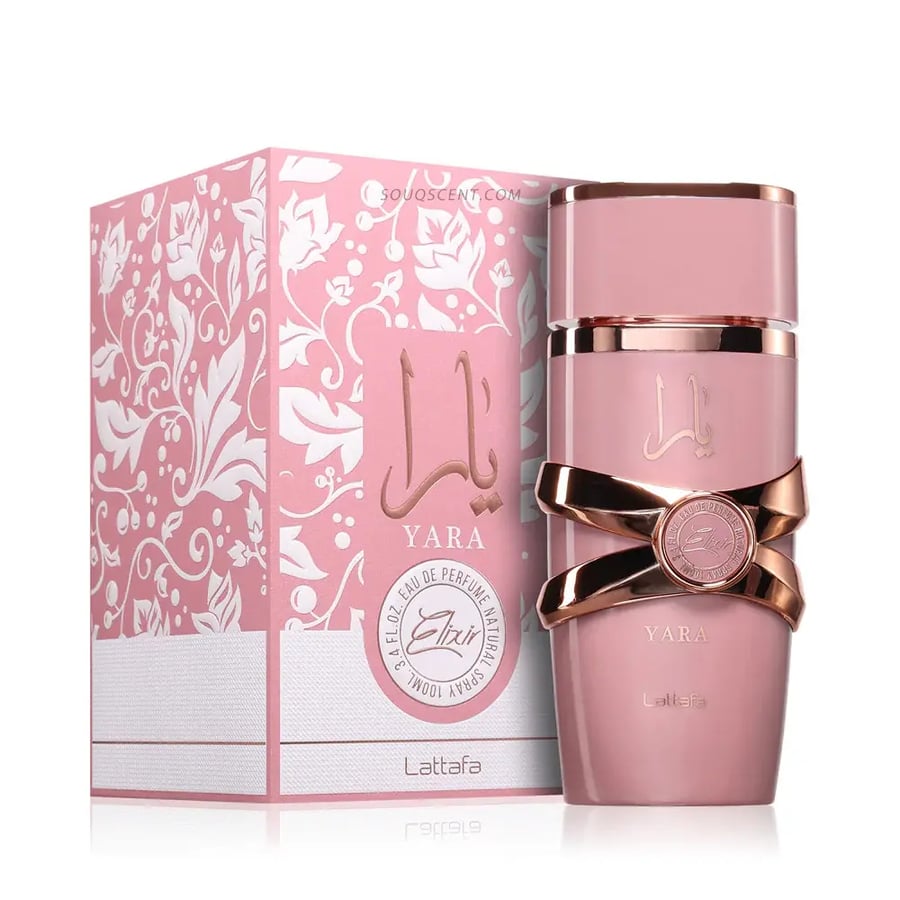علبة عطر يارا الأصلية من لطافة بجانب الزجاجة عاشق العود