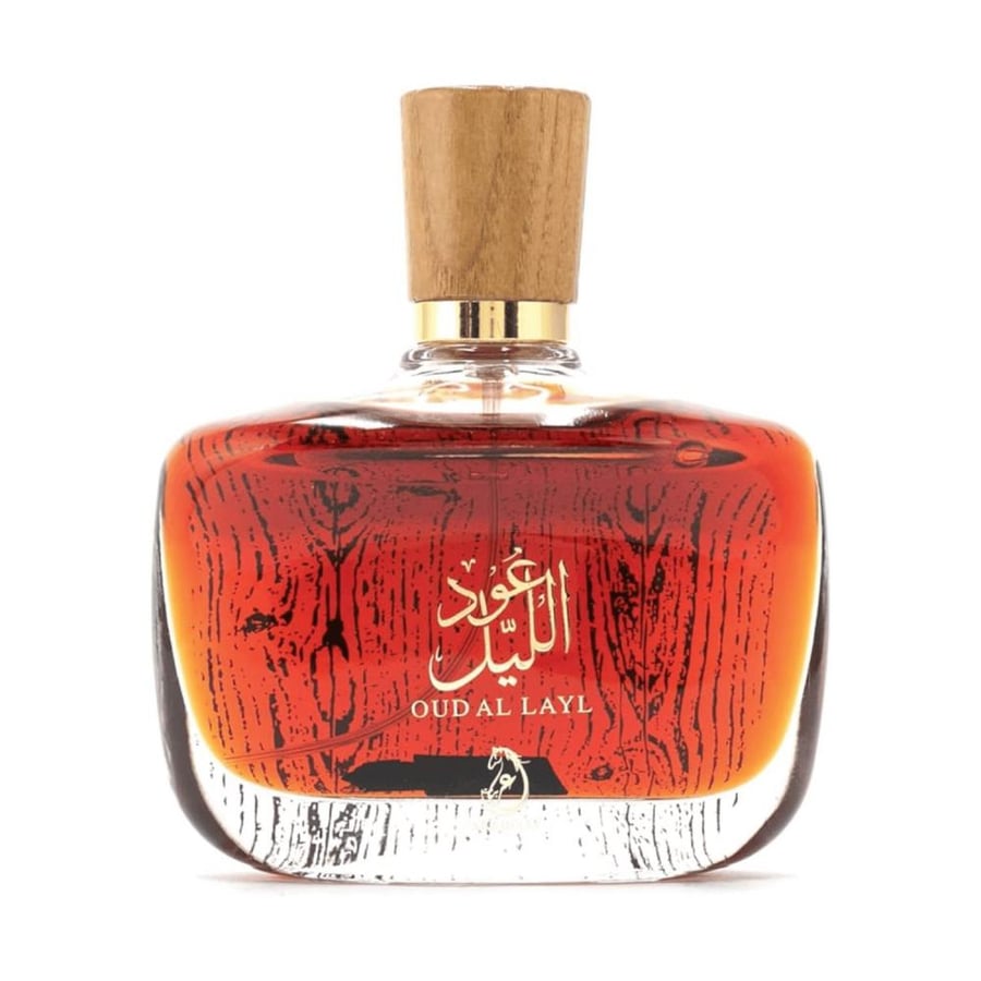 الواجهة الأمامية لزجاجة عطر عود الليل الفاخر