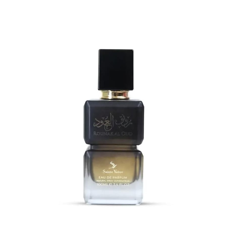 زجاجة عطر رونق العود الفاخر بتصميمها الأنيق