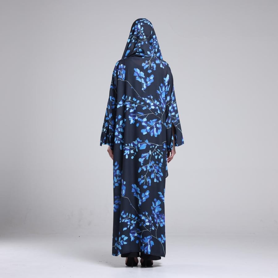 Crepe Abaya with Floral Print in Sky Blue