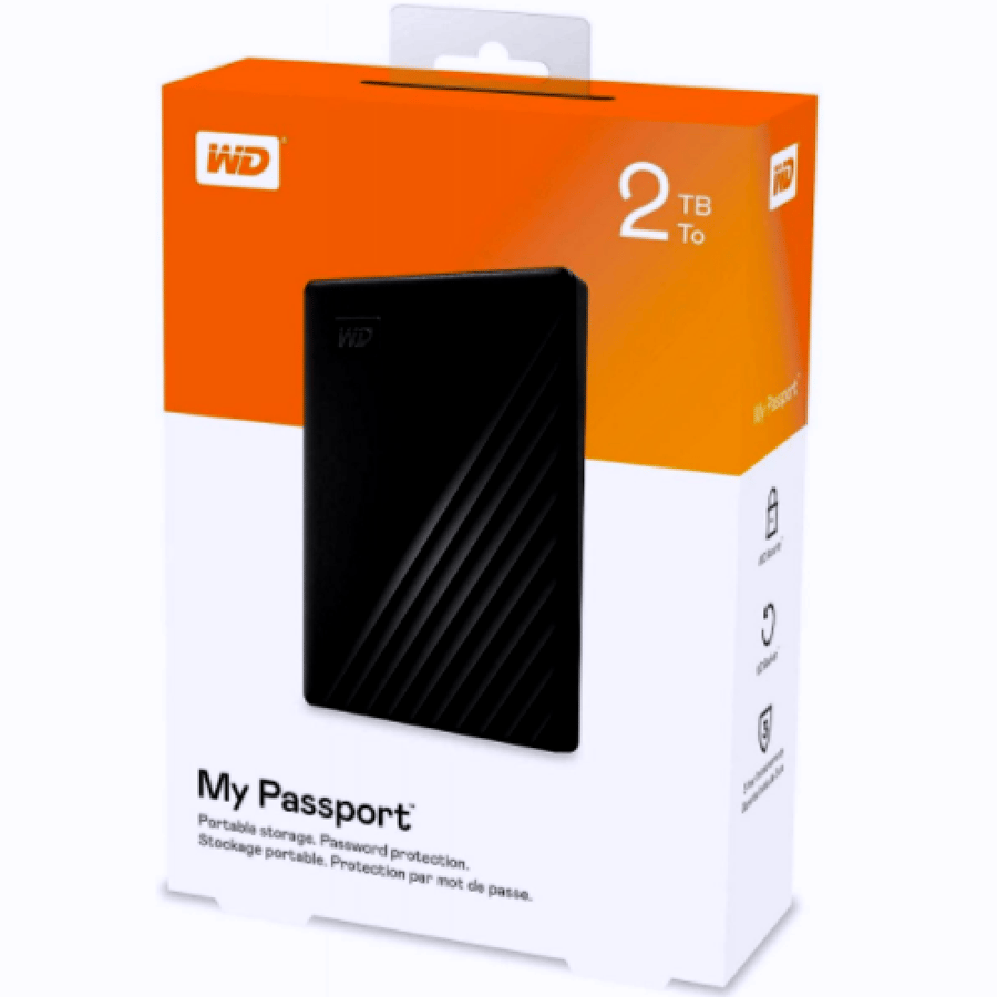 هاردسك خارجي بسعة 2000 قيقا بيات 2تيرابايت بلون أسود My Passport