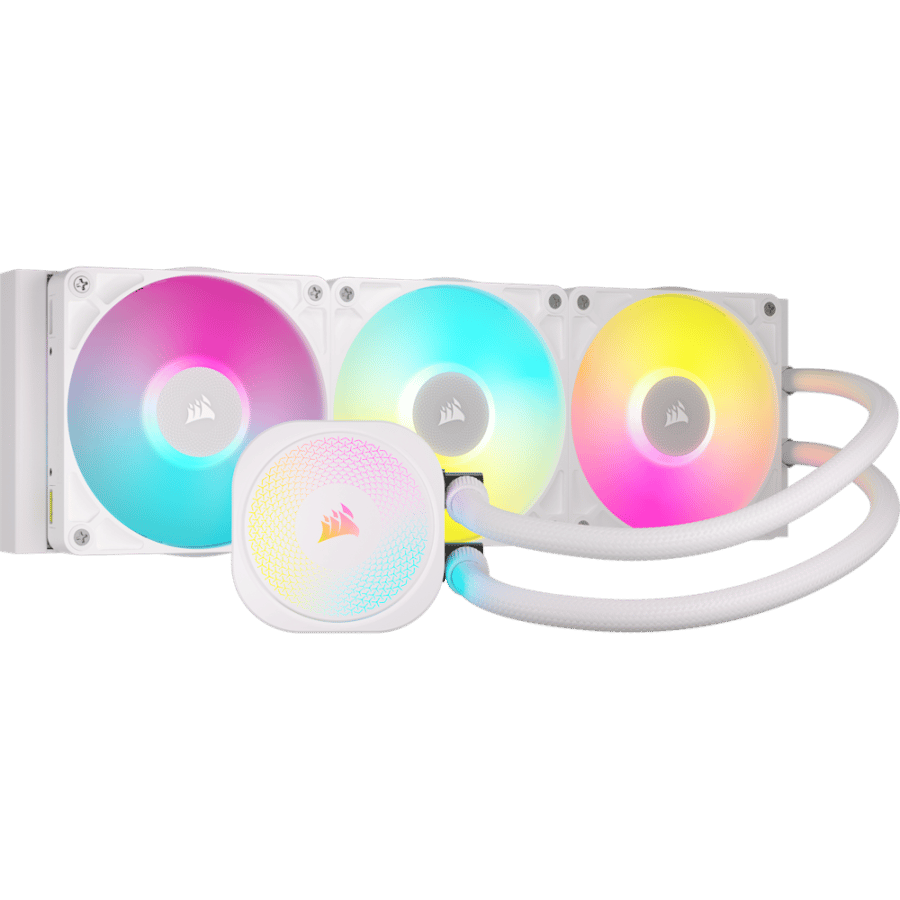 مبرد مائي CORSAIR iCUE LINK TITAN 360 RX RGB أبيض — رادياتير 360mm · 3 مراوح RX120 RGB · LGA 1851 / AM5