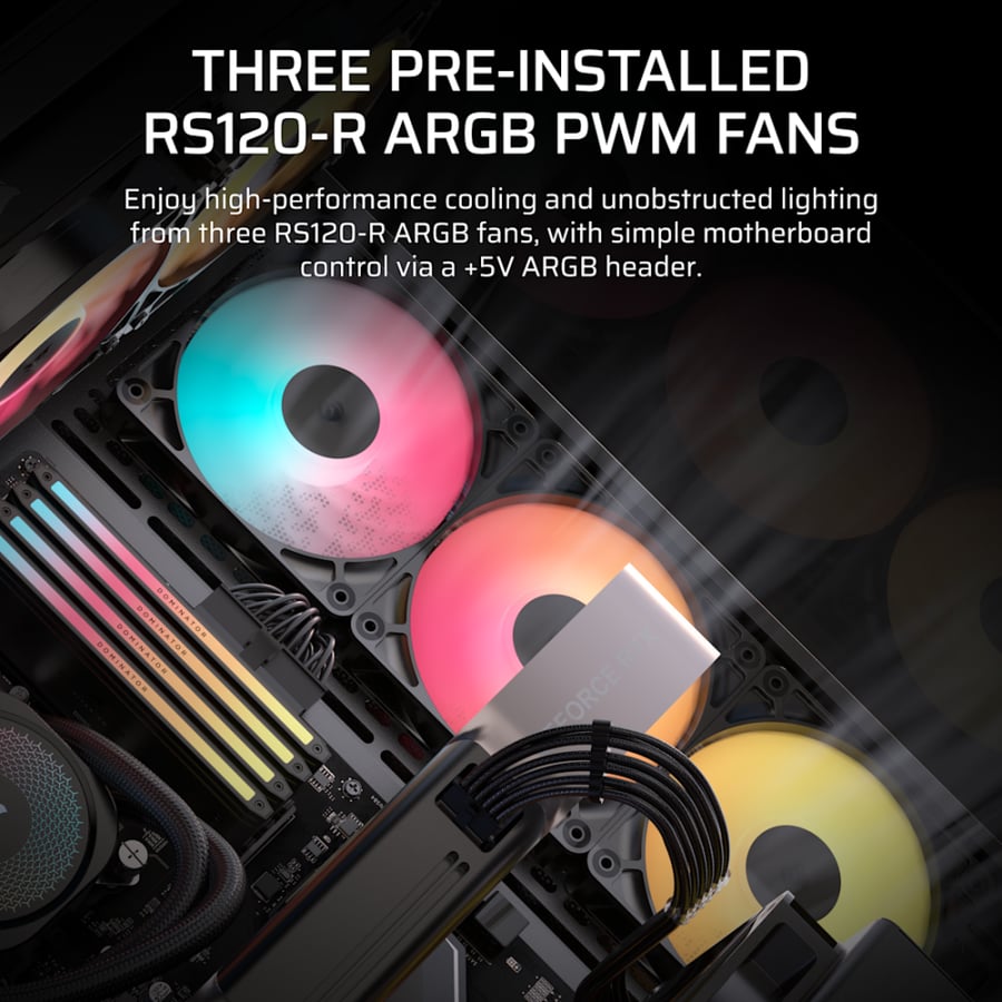 كيس CORSAIR 3500X RS-R ARGB أسود — زجاج مقسّى واجهة وجانب · 3 مراوح RS120-R ARGB
