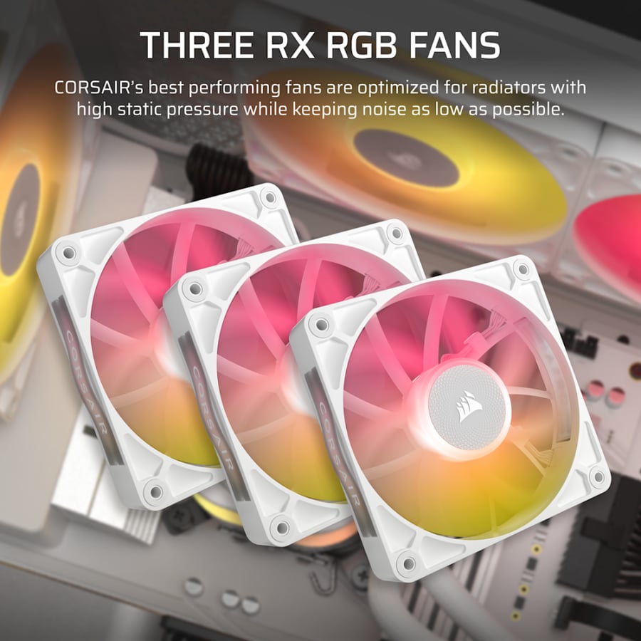 مبرد مائي CORSAIR iCUE LINK TITAN 360 RX RGB أبيض — رادياتير 360mm · 3 مراوح RX120 RGB · LGA 1851 / AM5