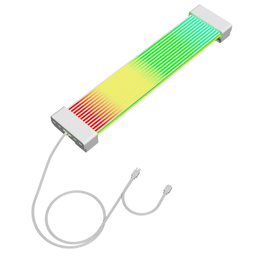 كيبل تمديد Spear 24PIN Rainbow ARGB للوحة الأم أبيض — إضاءة ARGB 5V 3-pin · تمديد 24-pin ATX