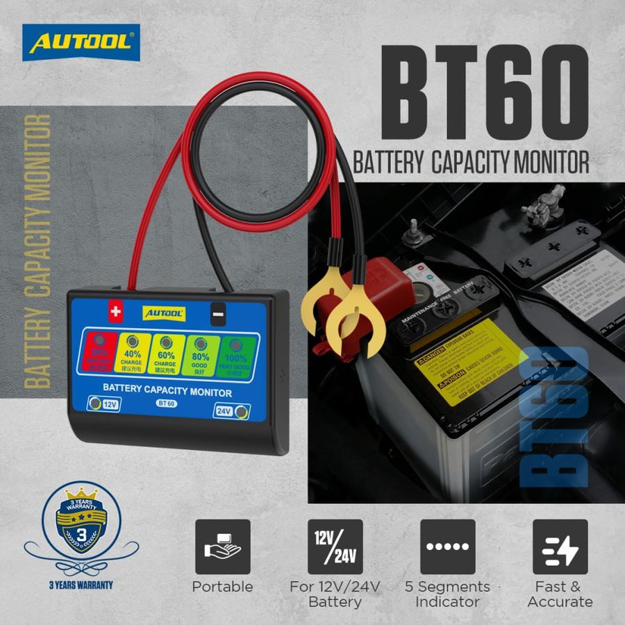 جهاز قارئ حالة بطارية السيارة AUTOOL BT60 ومراقبة الأداء واختبارها