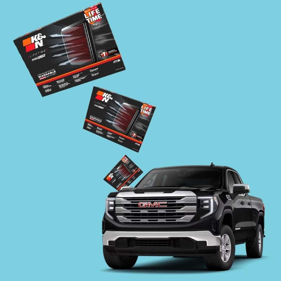 فلتر هواء رياضي K&N —مصمم على قربة الوكالة يناسب للجمس السييرا والسلفرادو Chevrolet Silverado&GMC Sierra 1500 5.3L V8 2019-2026 | High‑Flow قابل للغسيل | زيادة أداء واستجابة الدعسة 33-5083