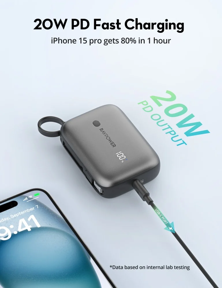 Power bank 10000 mAh 20 W + Type C cable RAV Power