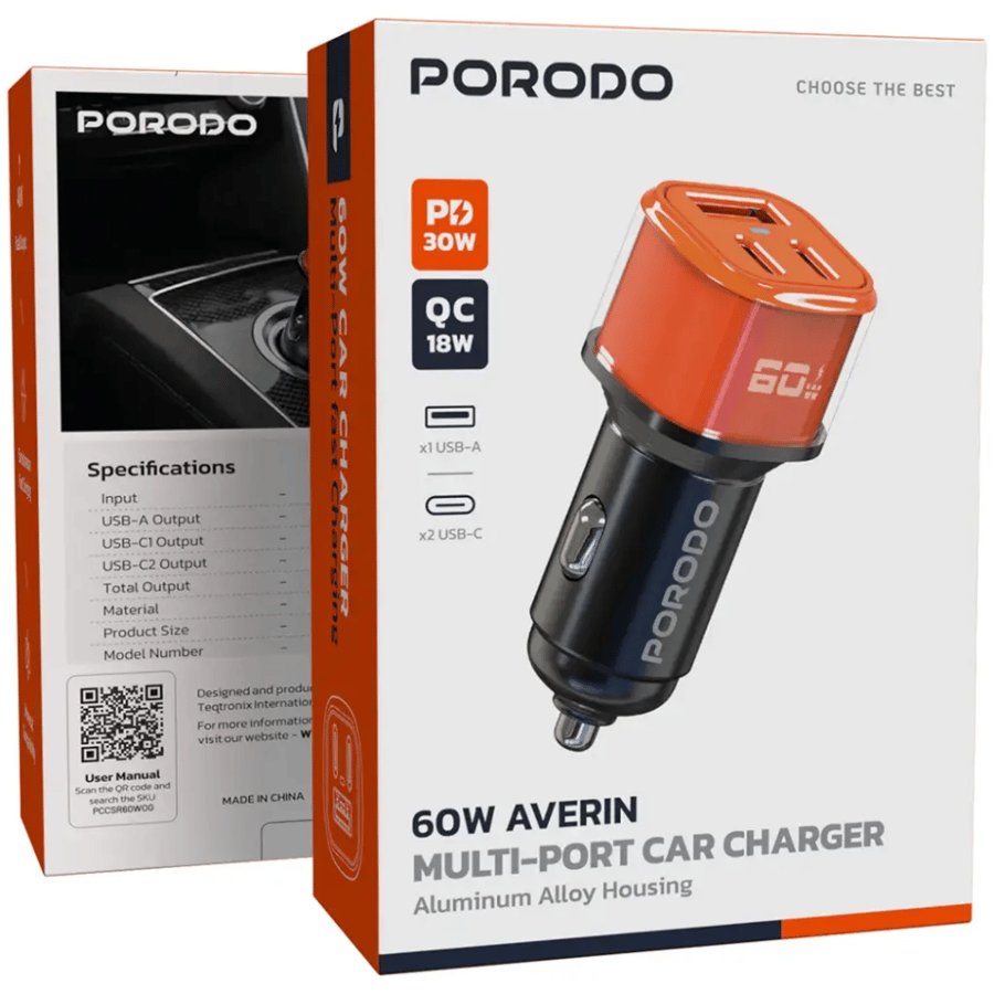 Car fuse 60 watt with Pd port and Usb port from Porodo