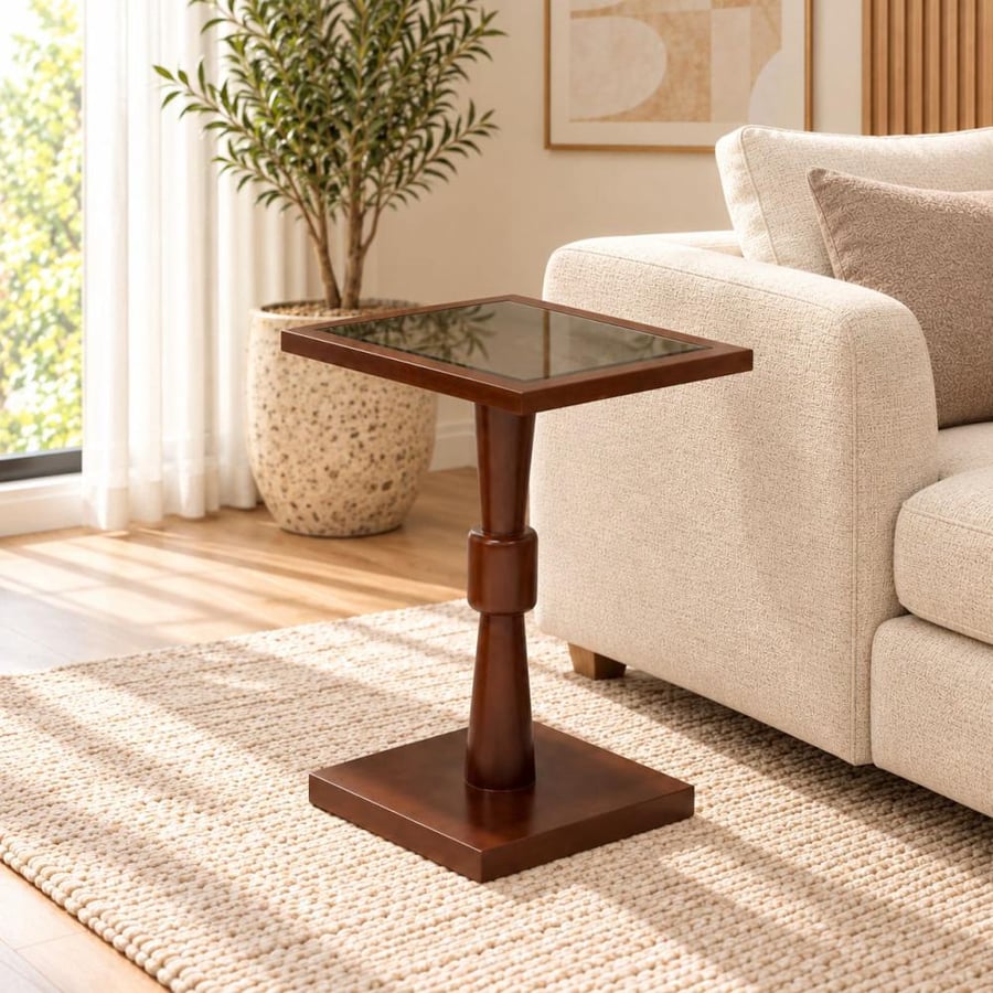 طقم طاولات MDF بزجاج بني ومرايا بنية - 7 قطع