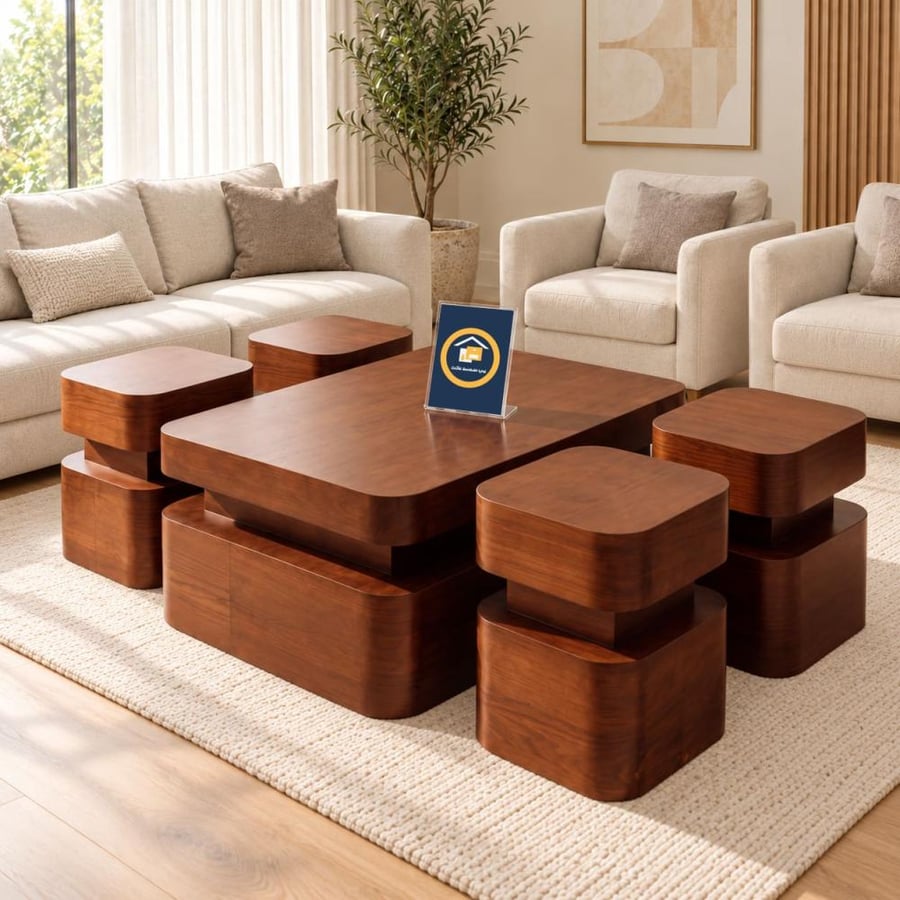 طقم طاولات ضيافة سنديان طبيعي - 5 قطع