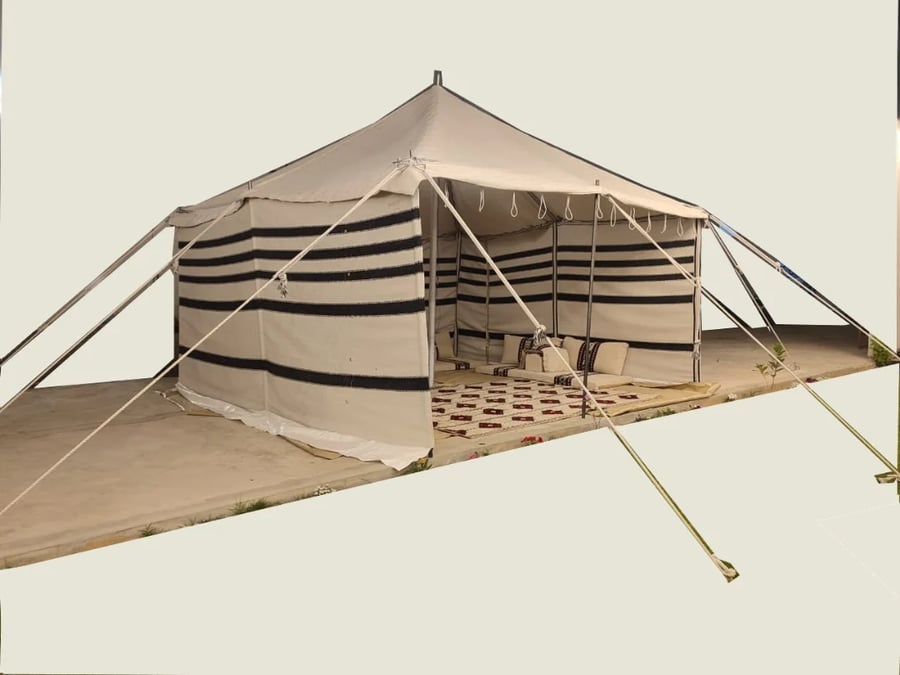 A tent house, size 5×5 yards, white striped