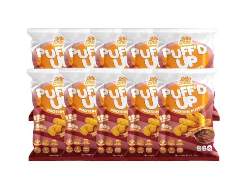كرتون شيبس انتوسناك بفد اب بنكهة الباربكيو - 20 حبة / IntoSnax Puff'd Up Protein BBQ Chips 60g - 20 Pack | High Protein Snack