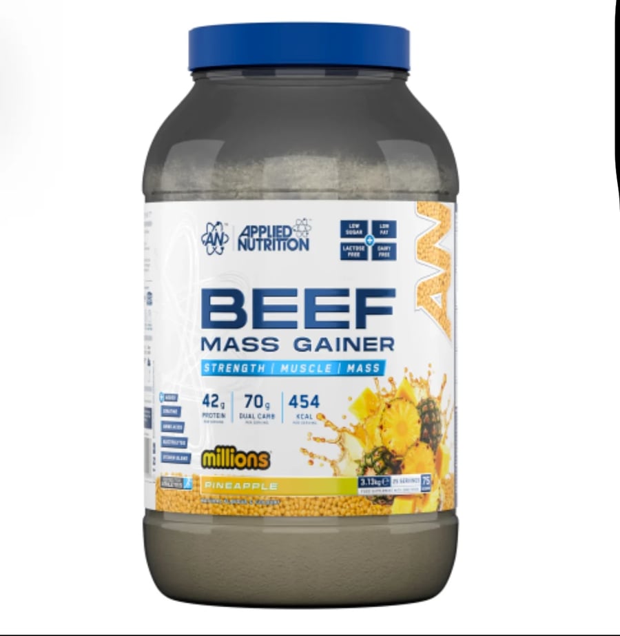 ابلايد نيوترشن بيف ماس جينر ٣.١٣كجم، بنكهة الاناناس / applied nutrition beef mass gainer 3.3.13kg ، pineapple flavour