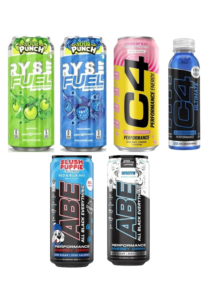 Package of 6 drinks / IPA Splash Bubbi, IPA White, C4 Strawberry, C4 Peach Blueberry, Rise Blueberry, Rise Green Apple