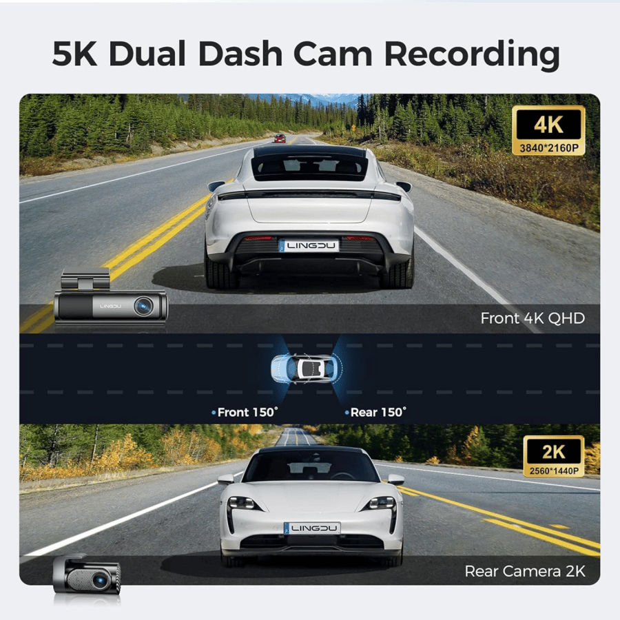 داش كام، LINGDU LD06، كاميرا امامية وخلفية، 4K+2K،واي فاي، GPS