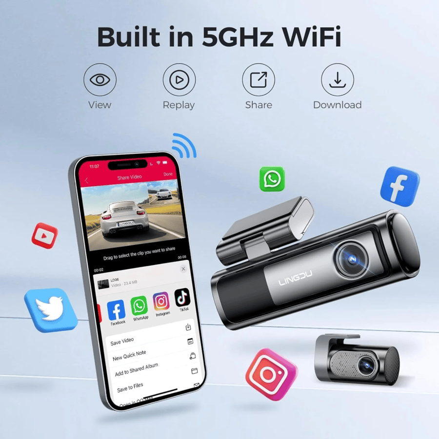 داش كام، LINGDU LD06، كاميرا امامية وخلفية، 4K+2K،واي فاي، GPS