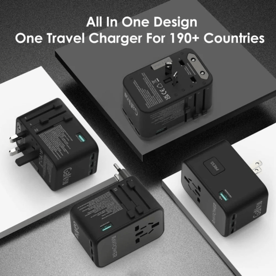 راف باور - فيش سفر بقوة 75 واط متعدد المداخل مع ثلاث منافذ تايب سي ومنفذ USB-A - اسود