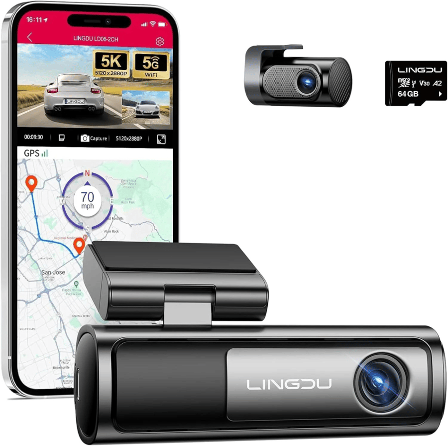 داش كام، LINGDU LD06، كاميرا امامية وخلفية، 4K+2K،واي فاي، GPS