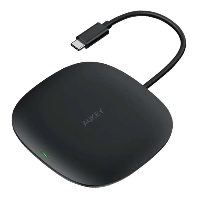 محول نقل بيانات أوكي - USB-C و 5 مخارج بقدرة 100 واط و شحن لاسلكي 10 واط أسود