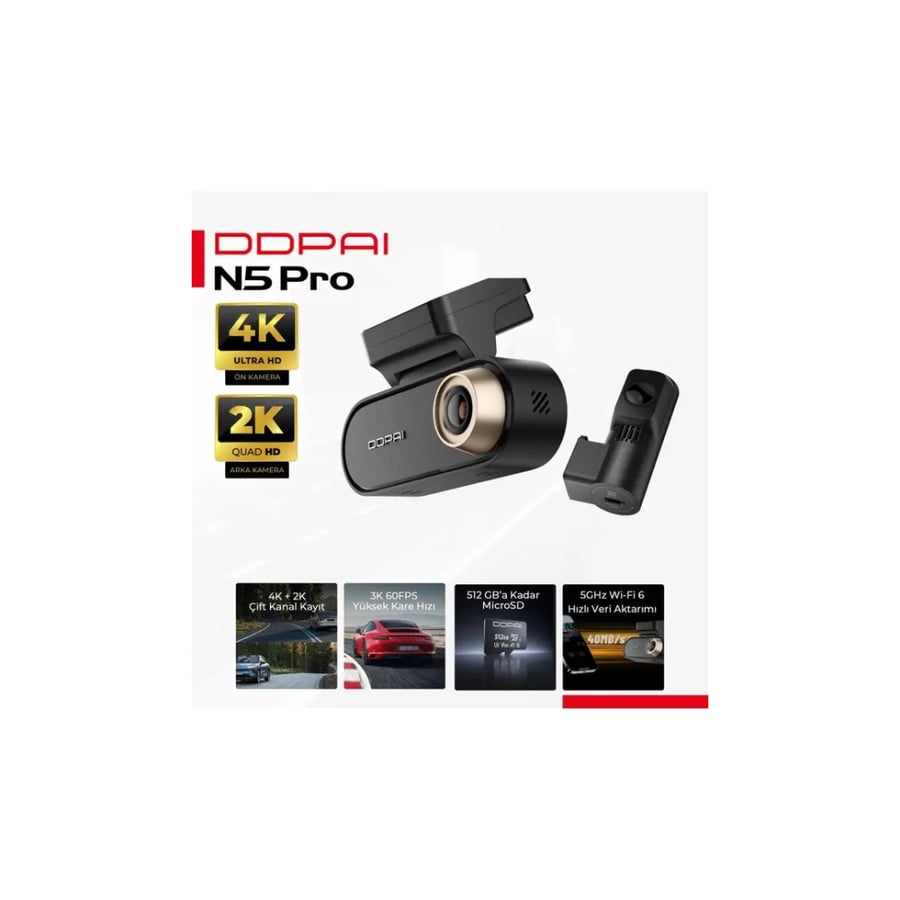 DDPAI - داش كام N5 PRO كاميرا امامية بدقة 4K و خلفية بدقة 2K
