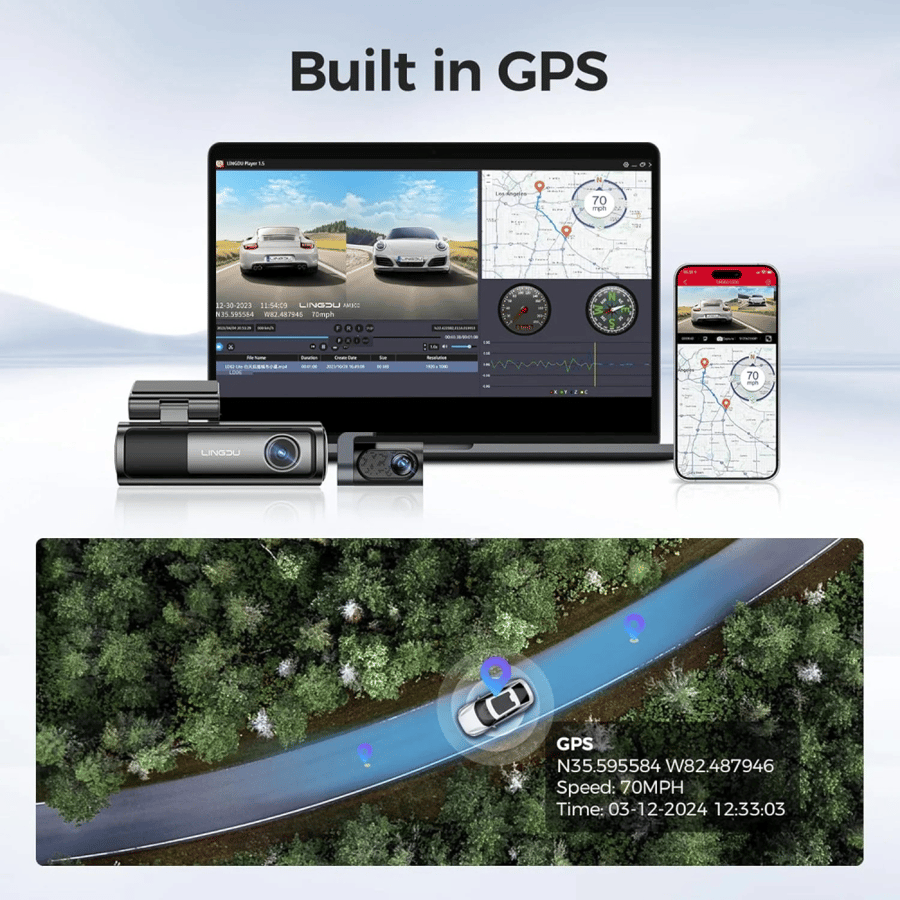 داش كام، LINGDU LD06، كاميرا امامية وخلفية، 4K+2K،واي فاي، GPS