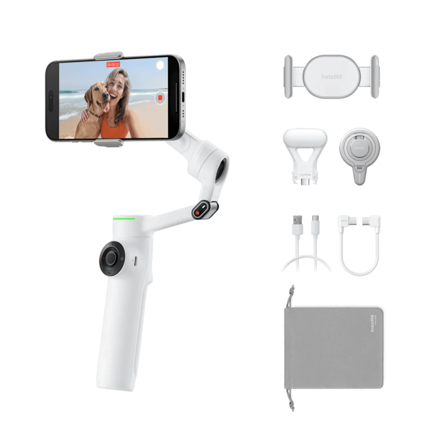 Insta360 - مثبت الجوال بتتبع ذكي وتثبيت ثلاثي المحاور Flow 2 Pro Creator Kit - أبيض
