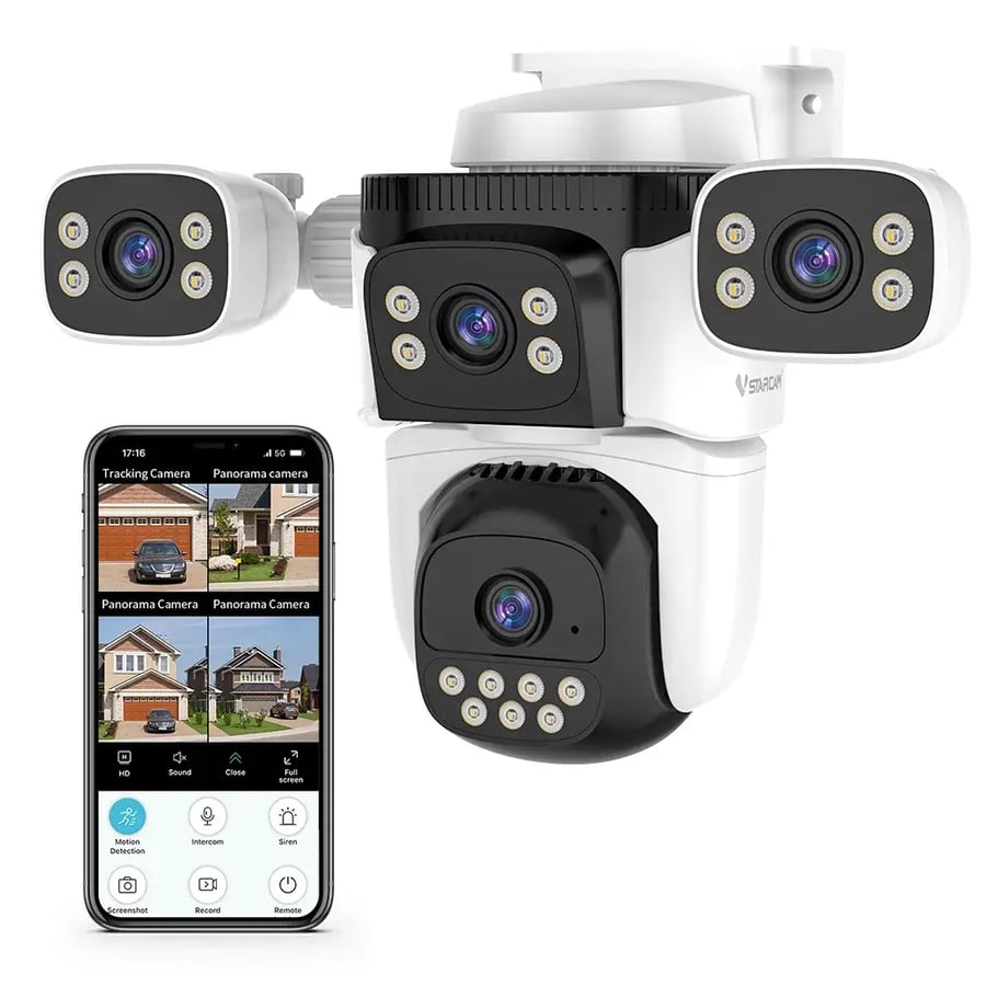 كاميرا VSTARCAM 8MP 2K خارجية – 4 عدسات بزاوية 360° مع رؤية ليلية ملونة وصوت ثنائي