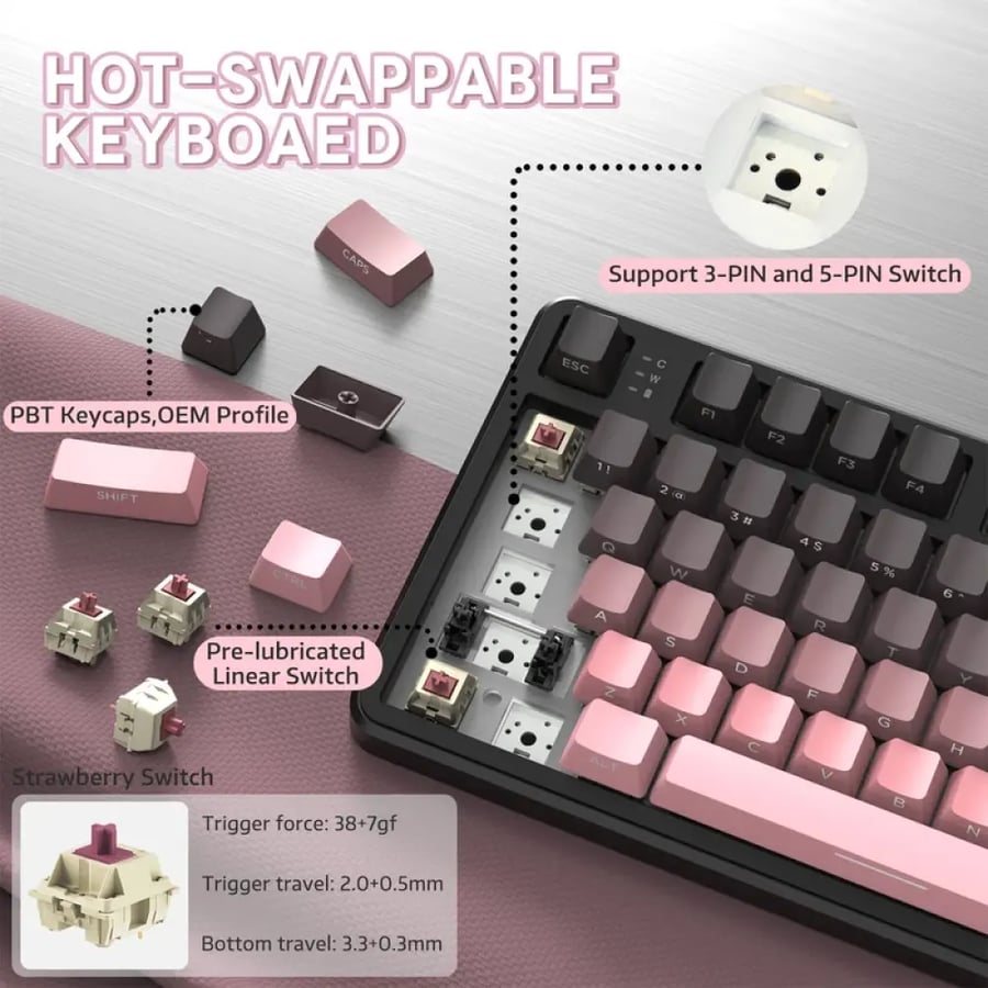 ATTACK SHARK X87 Blackberry hot-swap switches and keycaps