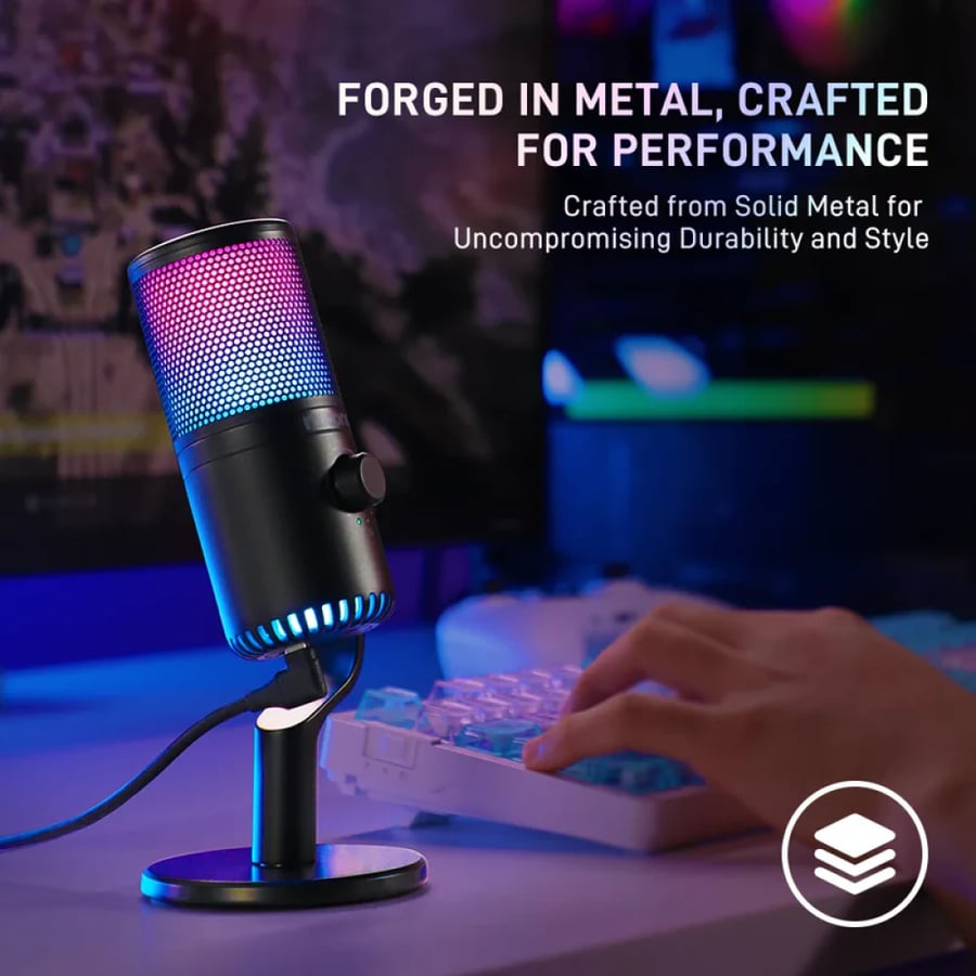 مايكروفون الألعاب MAONO CASTER DM30 RGB للكمبيوتر، USB قابل للبرمجة – أسود