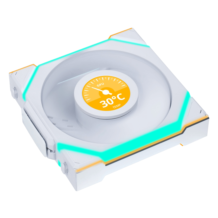 مراوح ليان لي UNI FAN SL LCD مع شاشة LCD 1.6 بوصة، شفرات عكسية, لاسلكية بحجم 120 ملم - أبيض