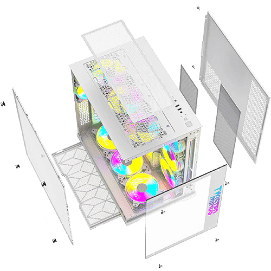 تويستد مايندز كيس ألعاب من نوع Mid Tower طراز RGB Bullet-07 بواجهة جانبية وامامية من الزجاج المقوى – ابيض