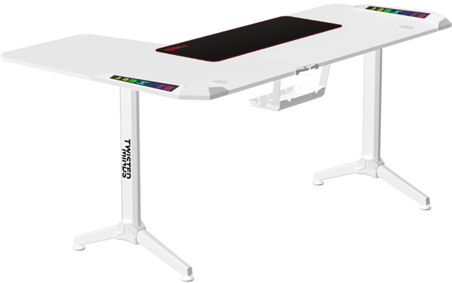 طاولة الألعاب تويستد مايندز وورير شكل حرف L بإضاءة RGB (زاوية يمين) – أبيض