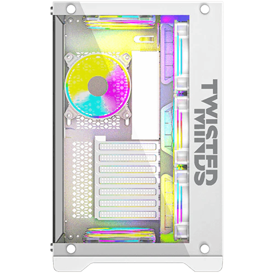 تويستد مايندز كيس ألعاب من نوع Mid Tower طراز RGB Bullet-07 بواجهة جانبية وامامية من الزجاج المقوى – ابيض