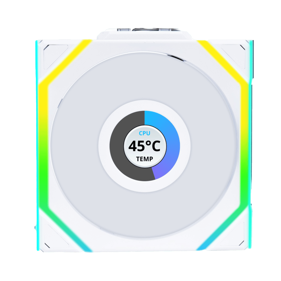 مراوح ليان لي UNI FAN SL LCD مع شاشة LCD 1.6 بوصة، شفرات عكسية, لاسلكية بحجم 120 ملم - أبيض