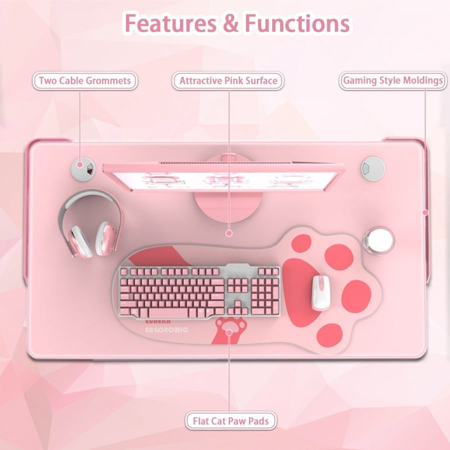 طاولة قيمنق يوريكا Ergonomic Gaming Venus1 S لون وردي 45 إنش