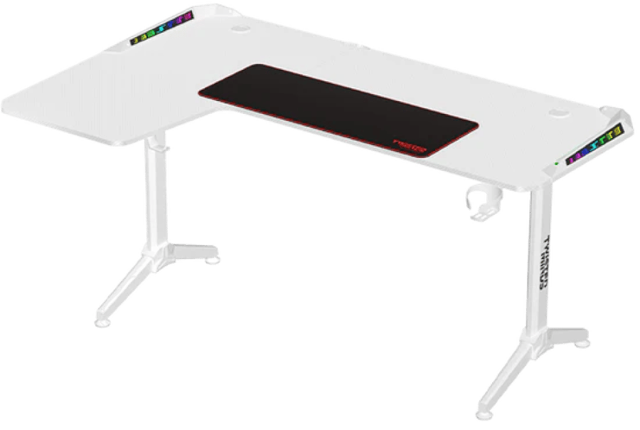 طاولة الألعاب تويستد مايندز وورير شكل حرف L بإضاءة RGB (زاوية يسار) – أبيض